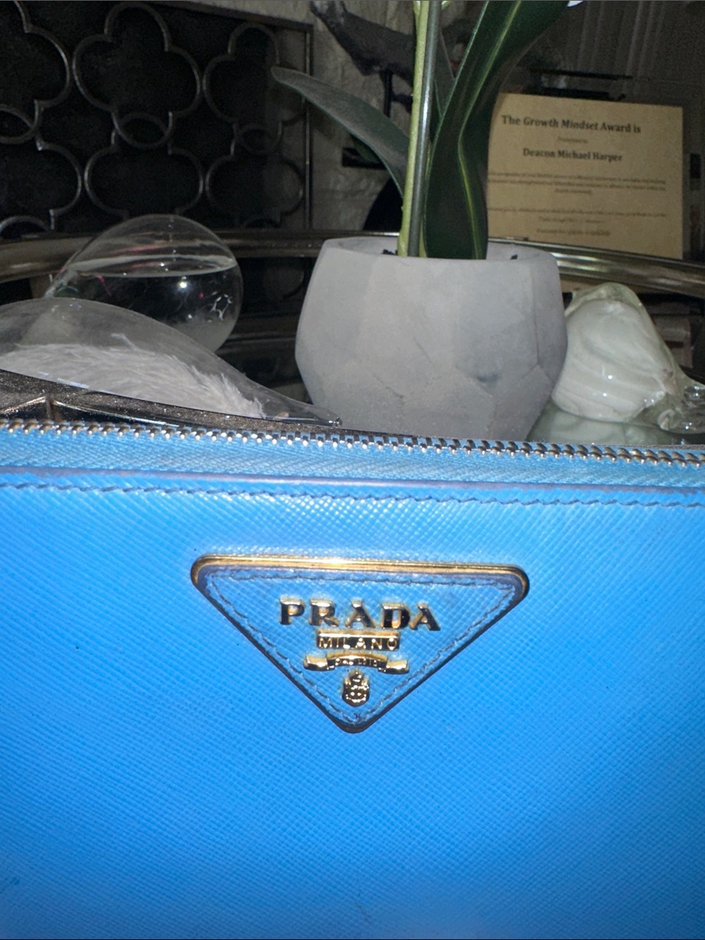 Prada Saffiano Zip Wallet in Blue with Silver Logo - Picture 3 of 11